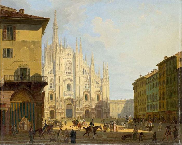 Giovanni Migliara Veduta di piazza del Duomo in Milano Norge oil painting art